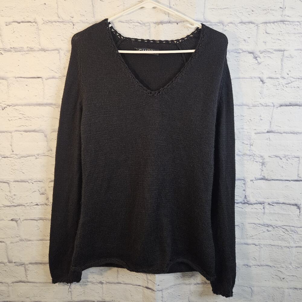 GAMBOA Sweater Size L Large? Black Alpaca Wool V-neck Long Sleeve